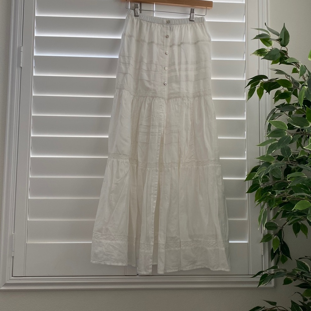 Maxi White Skirt with Slit in the Middle Front